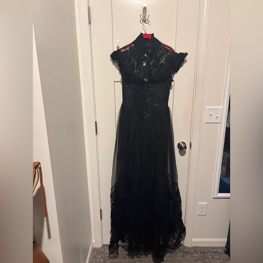 Punk Rave Gothic Dress Black Lace Corset High Collar Victorian Medium NWT - Picture 4 of 8